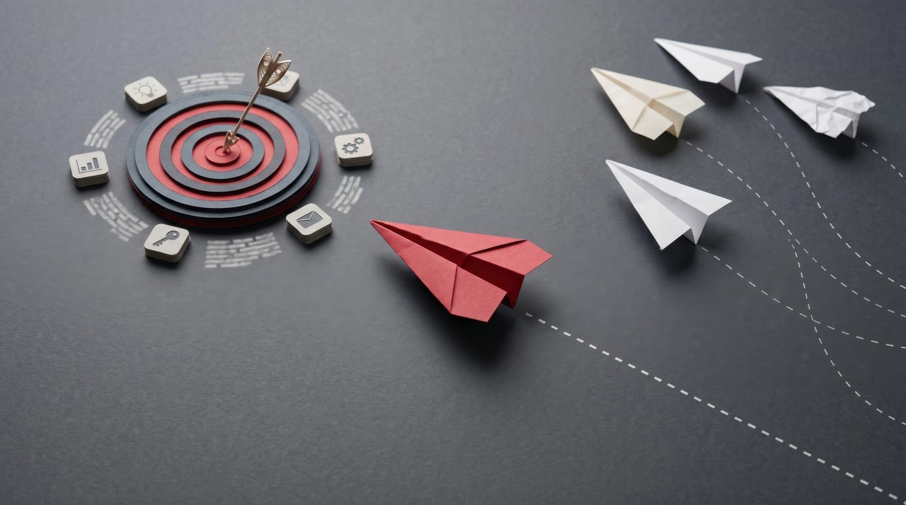 Paper planes fly toward a bullseye, illustrating why traditional lead routing falls short.
