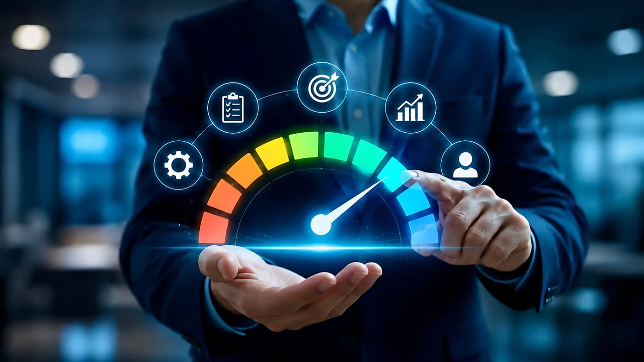 Business performance concept showing metrics and data being used to evaluate the quality and performance of different sources.