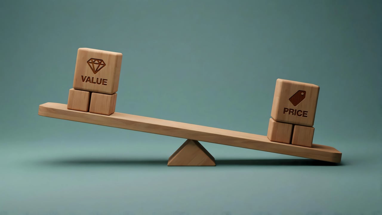 Business pricing concept showing a tradeoff between competing options and the challenge of balancing cost with performance.
