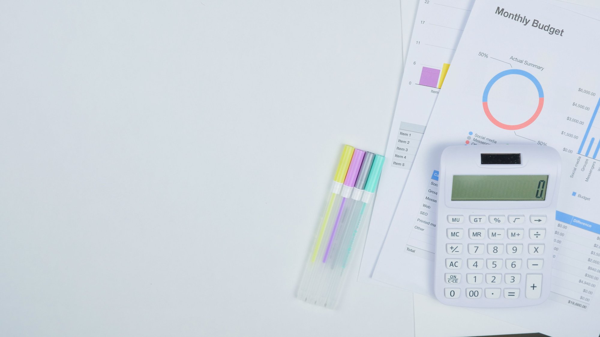 An image illustrating a calculator, limit budget reports.