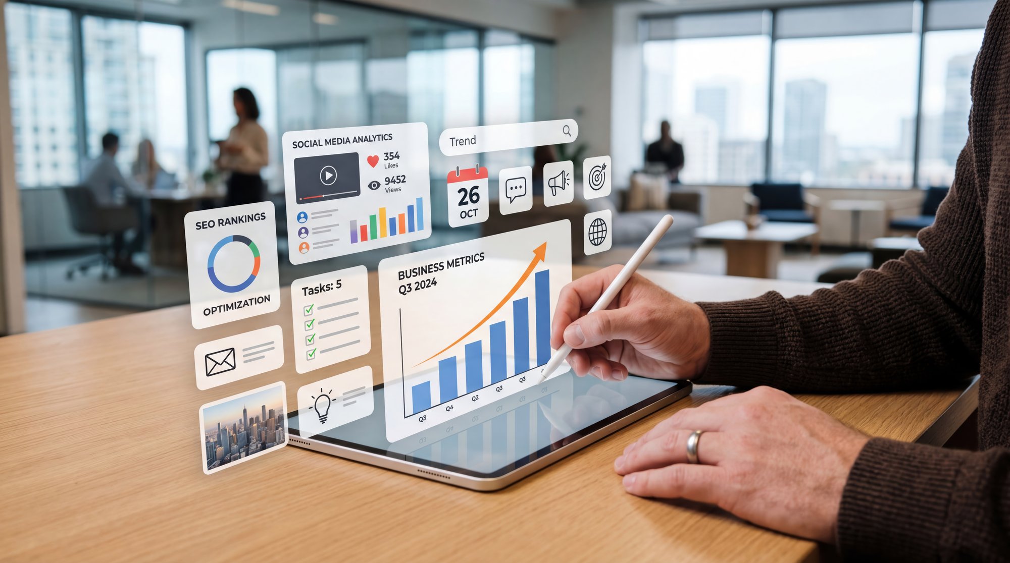 Sales performance dashboard showing contact rate, quote rate, and close rate calculated from total leads received.