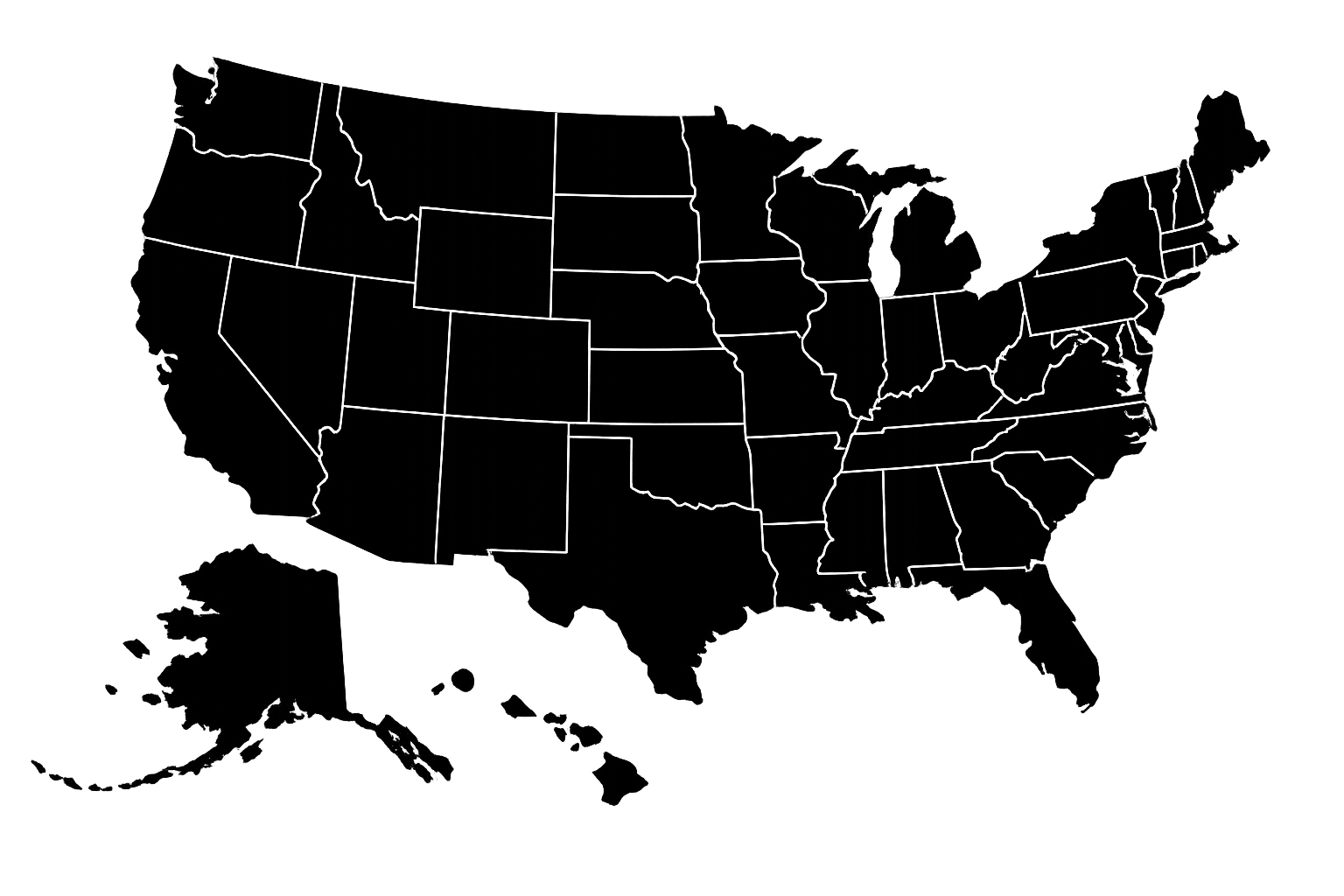USA map silhouette in black and white